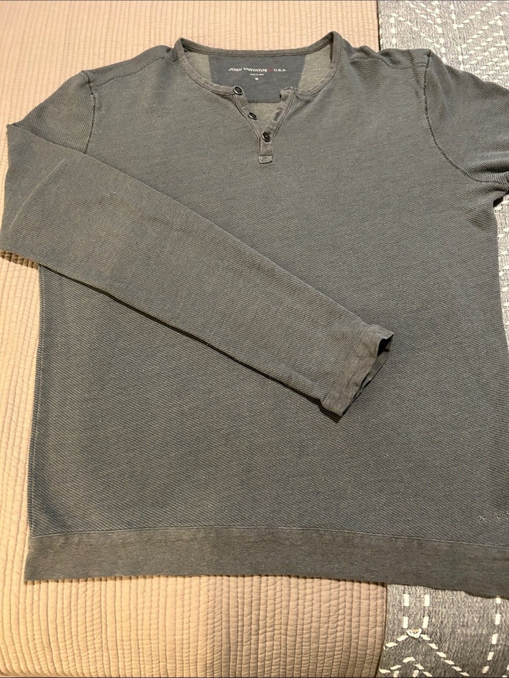 John Varvatos Olive Gray Crewneck Henley Sweater